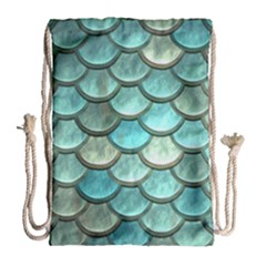 Aqua Mermaid Scale Drawstring Bag (large) by snowwhitegirl