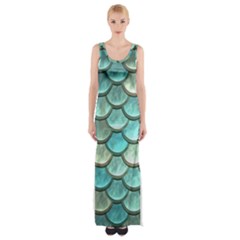 Aqua Mermaid Scale Maxi Thigh Split Dress