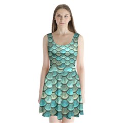 Aqua Mermaid Scale Split Back Mini Dress 