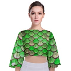 Green Mermaid Scale Tie Back Butterfly Sleeve Chiffon Top