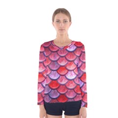 Red Mermaid Scale Women s Long Sleeve Tee