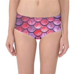 Red Mermaid Scale Mid-waist Bikini Bottoms by snowwhitegirl