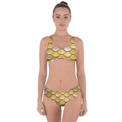 Yellow  Mermaid Scale Criss Cross Bikini Set