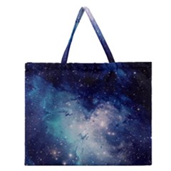 Nebula Blue Zipper Large Tote Bag