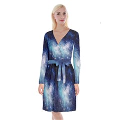 Nebula Blue Long Sleeve Velvet Front Wrap Dress by snowwhitegirl