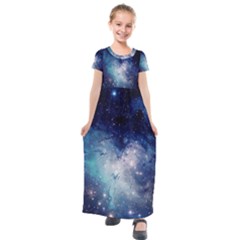 Nebula Blue Kids  Short Sleeve Maxi Dress