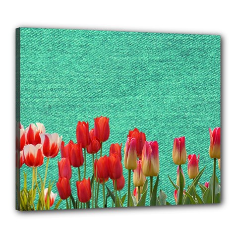 Green Denim Flowers Canvas 24  X 20 