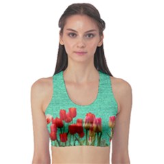 Green Denim Flowers Sports Bra by snowwhitegirl