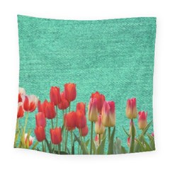 Green Denim Flowers Square Tapestry (large)