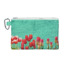 Green Denim Flowers Canvas Cosmetic Bag (medium) by snowwhitegirl