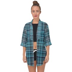 Teal Plaid Open Front Chiffon Kimono by snowwhitegirl