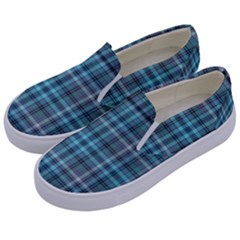 Teal Plaid Kids  Canvas Slip Ons by snowwhitegirl