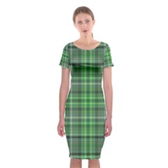 Green Plaid Classic Short Sleeve Midi Dress