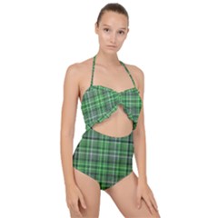 Green Plaid Scallop Top Cut Out Swimsuit by snowwhitegirl