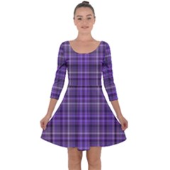 Purple  Plaid Quarter Sleeve Skater Dress