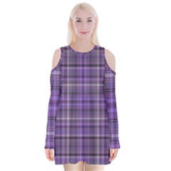 Purple  Plaid Velvet Long Sleeve Shoulder Cutout Dress