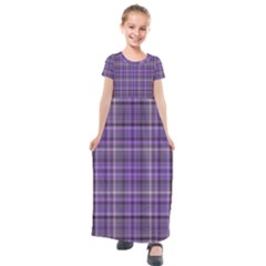 Purple  Plaid Kids  Short Sleeve Maxi Dress