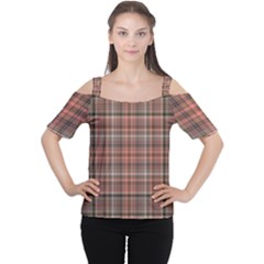 Peach  Plaid Cutout Shoulder Tee