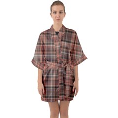 Peach  Plaid Quarter Sleeve Kimono Robe by snowwhitegirl