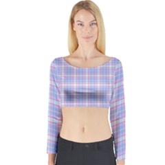 Pink Blue Plaid Long Sleeve Crop Top by snowwhitegirl