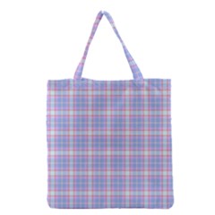 Pink Blue Plaid Grocery Tote Bag by snowwhitegirl