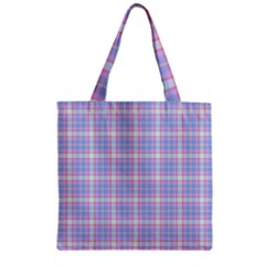 Pink Blue Plaid Zipper Grocery Tote Bag by snowwhitegirl