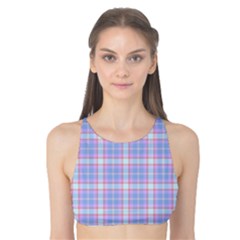 Pink Blue Plaid Tank Bikini Top