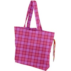 Valentine Pink Red Plaid Drawstring Tote Bag