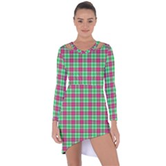 Pink Green Plaid Asymmetric Cut-out Shift Dress