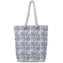 Eggs White Full Print Rope Handle Tote (small)