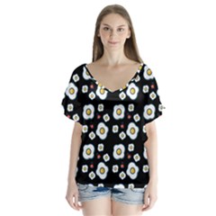 Eggs Black V-neck Flutter Sleeve Top by snowwhitegirl