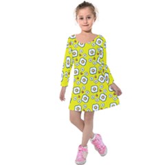 Eggs Yellow Kids  Long Sleeve Velvet Dress