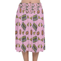 Fast Food Pink Velvet Flared Midi Skirt by snowwhitegirl