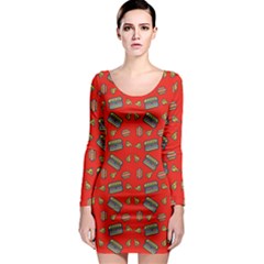 Fast Food Red Long Sleeve Bodycon Dress