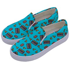 Fast Food Blue Kids  Canvas Slip Ons by snowwhitegirl