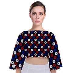 Eye Dots Red Blue Tie Back Butterfly Sleeve Chiffon Top by snowwhitegirl