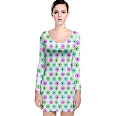 Eye Dots Green Violet Long Sleeve Velvet Bodycon Dress