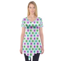 Eye Dots Green Violet Short Sleeve Tunic  by snowwhitegirl