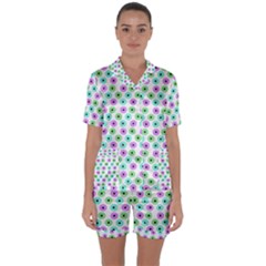 Eye Dots Green Violet Satin Short Sleeve Pyjamas Set by snowwhitegirl