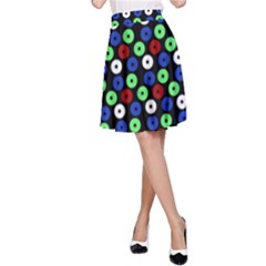 Eye Dots Green Blue Red A-line Skirt