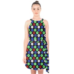 Eye Dots Green Blue Red Halter Collar Waist Tie Chiffon Dress by snowwhitegirl