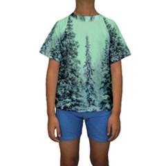 Winter Trees Kids  Short Sleeve Swimwear