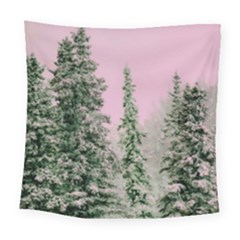 Winter Trees Pink Square Tapestry (large)