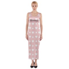 Hearts Dots Pink Fitted Maxi Dress