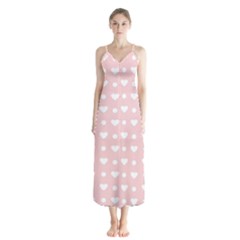 Hearts Dots Pink Button Up Chiffon Maxi Dress by snowwhitegirl