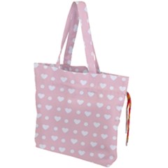 Hearts Dots Pink Drawstring Tote Bag