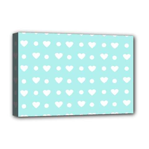 Hearts Dots Blue Deluxe Canvas 18  X 12  