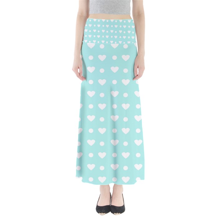 Hearts Dots Blue Full Length Maxi Skirt