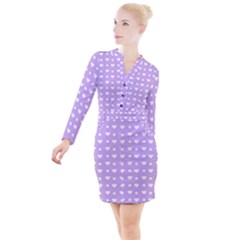 Hearts Dots Purple Button Long Sleeve Dress by snowwhitegirl