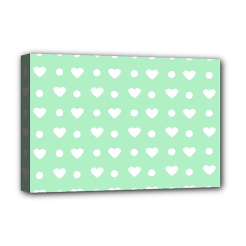 Hearts Dots Green Deluxe Canvas 18  X 12  